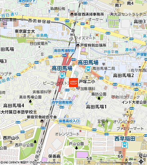 ピーコックストア高田馬場店付近の地図